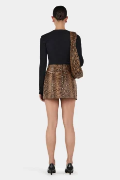 Dixie Leather Skirt Brown Python