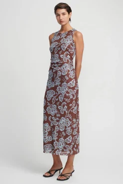 Kora Dress Chocolate Blue Floral