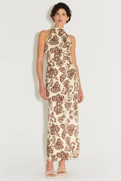 Robbie Midi Dress Cream Chocolate Floral