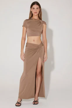 Rozalia Twist Crop Top Ash Brown