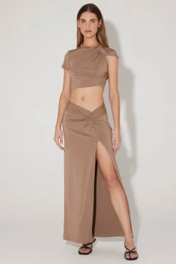 Rozalia Twist Crop Top Ash Brown