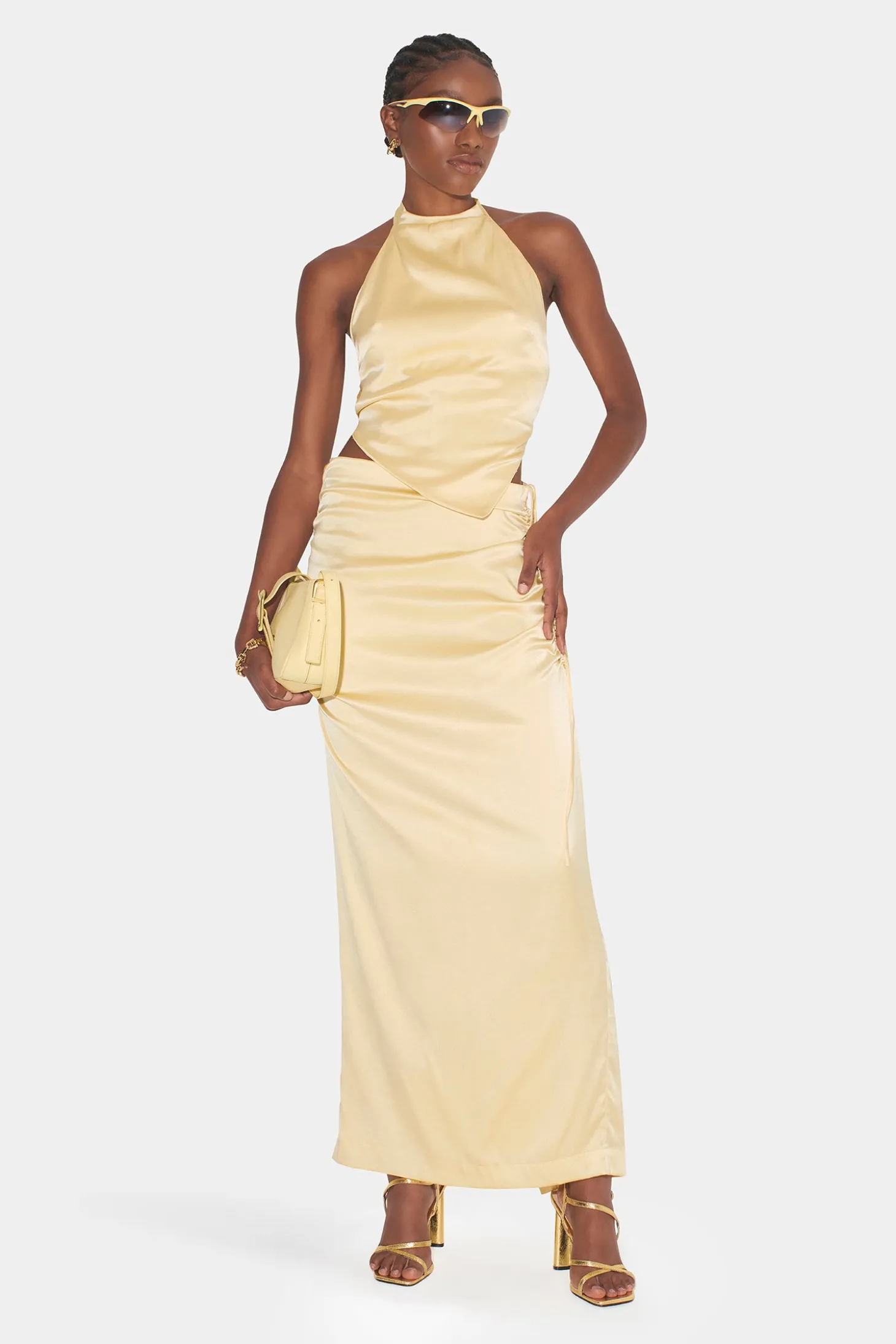 Sabina Drawstring Midi Skirt Lemon